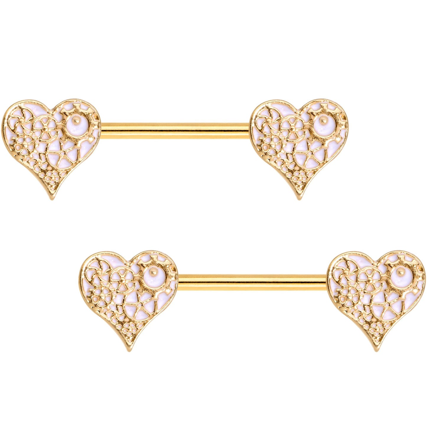 Gold Tone Anodized Steampunk Gears of Love Barbell Nipple Ring Set
