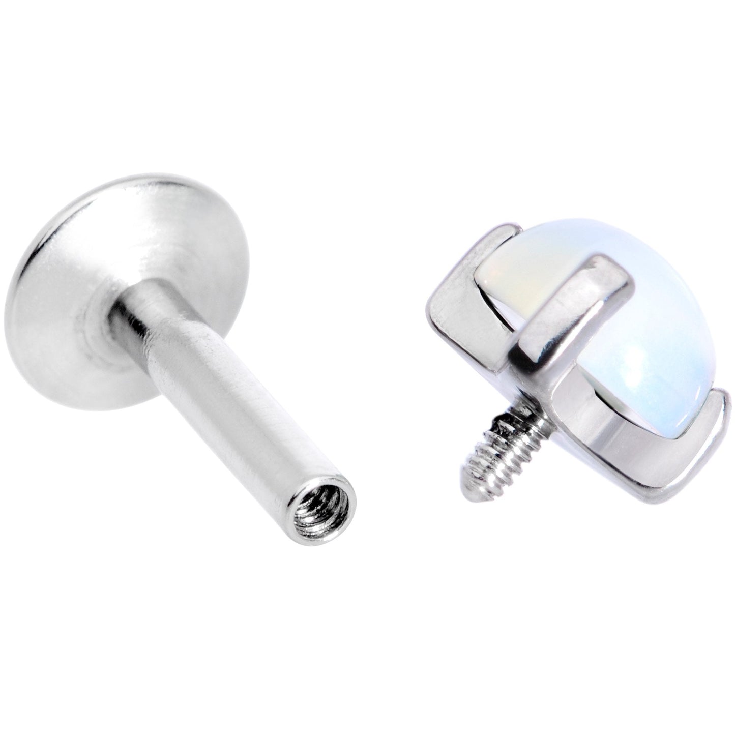 16G 1/4 White Opalite Internally Threaded Labret Monroe Tragus