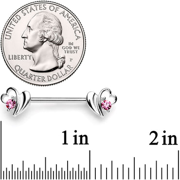 14G 9/16 Pink Gem Love Wave Barbell Nipple Ring Set