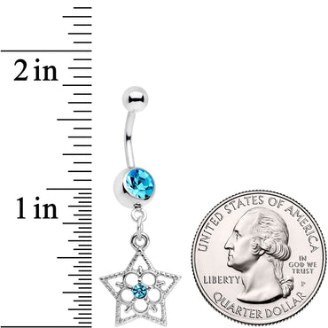 Blue Gem Secret Star Flower Dangle Belly Ring