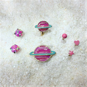 Pink Synthetic Opal Stainless Steel Post Stud Earring Pack Set of 3