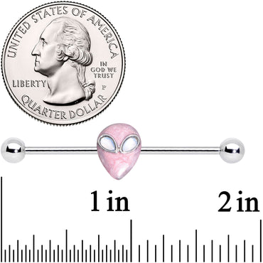 14G White Faux Opal Pink Alien Invader Industrial Barbell 38mm