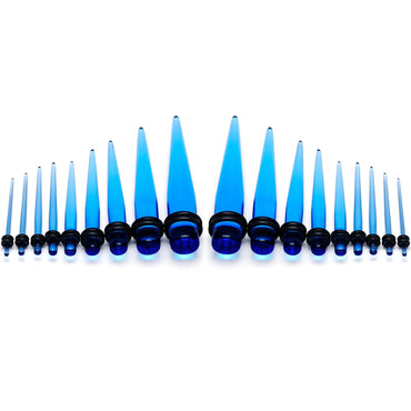 14 to 00G Light Blue Acrylic Straight Taper 18 Piece Stretching Kit