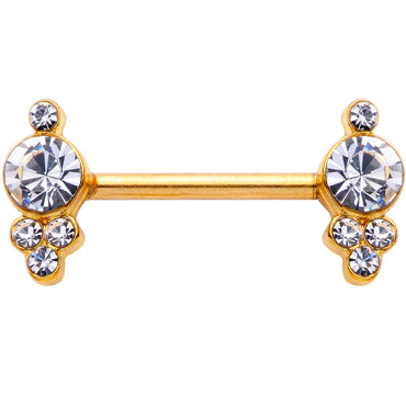 14G 9/16 Clear Gem Gold Tone Circles Barbell Nipple Ring Set