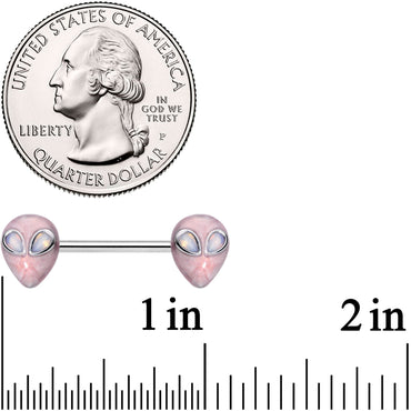 14G 9/16 White Faux Opal Alien Invader Barbell Nipple Ring Set