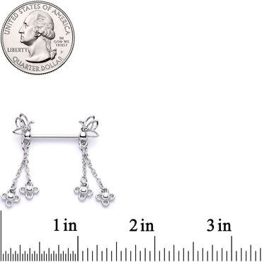 9/16 Clear Gem Butterfly Dangle Barbell Nipple Ring Set