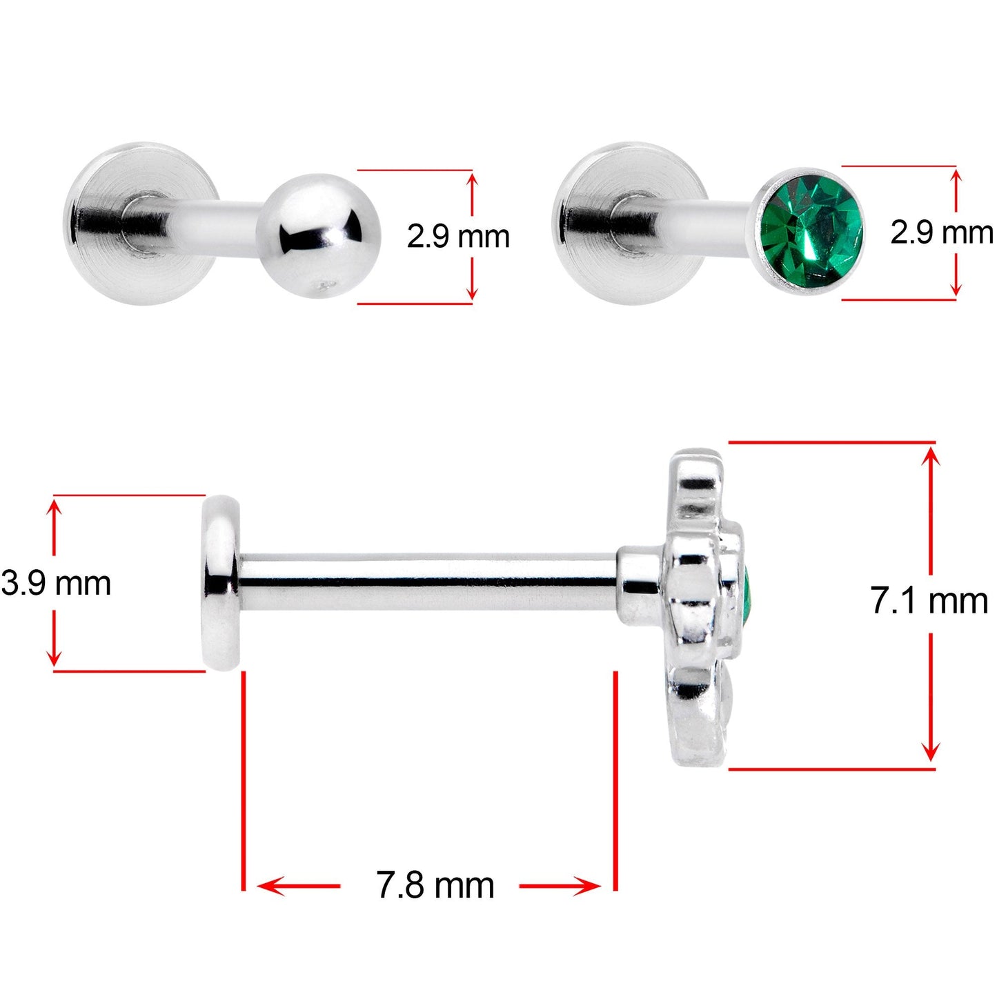 16G 5/16 Green Gem St Patricks Day Shamrock Labret Set of 3