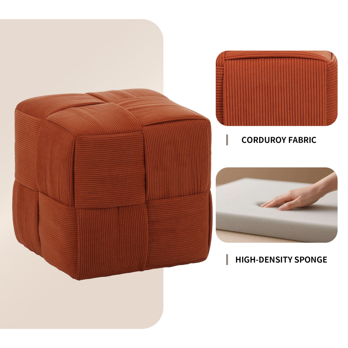 Brown Square Corduroy Ottoman Foot Rest with Woven Design and High-Resilience