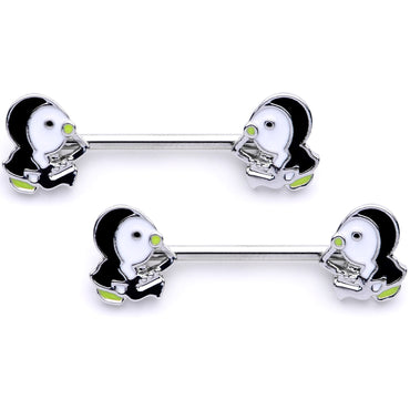 14G 9/16 1/2 Winter Penguins Horseshoe Barbell Nipple Ring Set