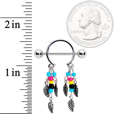 14G 9/16 Multicolor Bead Feather Dangle Nipple Shield Set