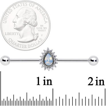 14G Clear CZ White Faux Opal Drop Industrial Barbell 38mm