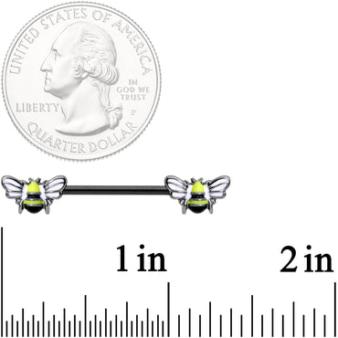 14G 9/16 Black Blissful Bumblebee Barbell Nipple Ring Set