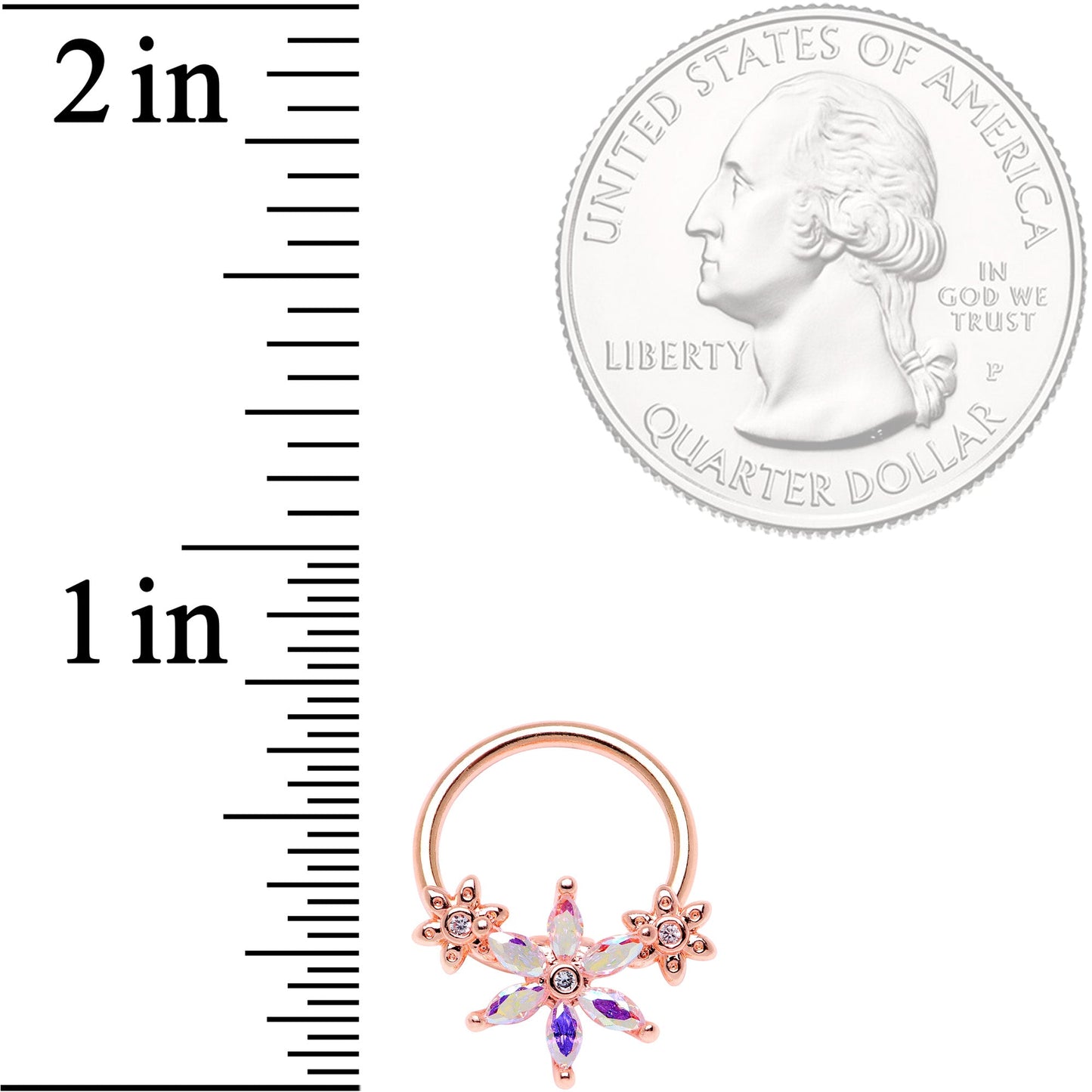 16G 3/8" Aurora CZ Gem Rose Gold Tone Flower BCR Captive Ring