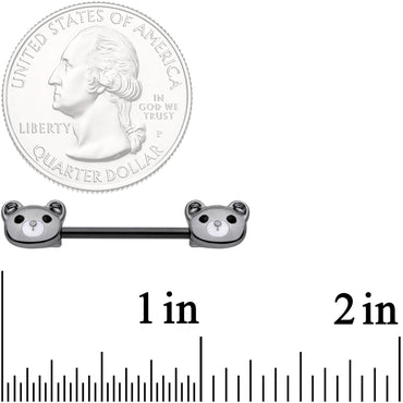 14G 9/16 Black Teddy Bear Barbell Nipple Ring Set
