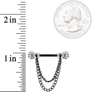 14G Clear Gem End Black Chain Dangle Nipple Ring Set