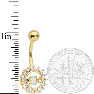 Clear Aurora Gem Gold Tone Elegant Dance Crown Belly Ring