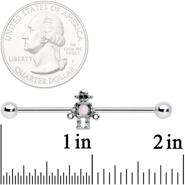 14G White Faux Opal Rock Out Robot Industrial Barbell 38mm