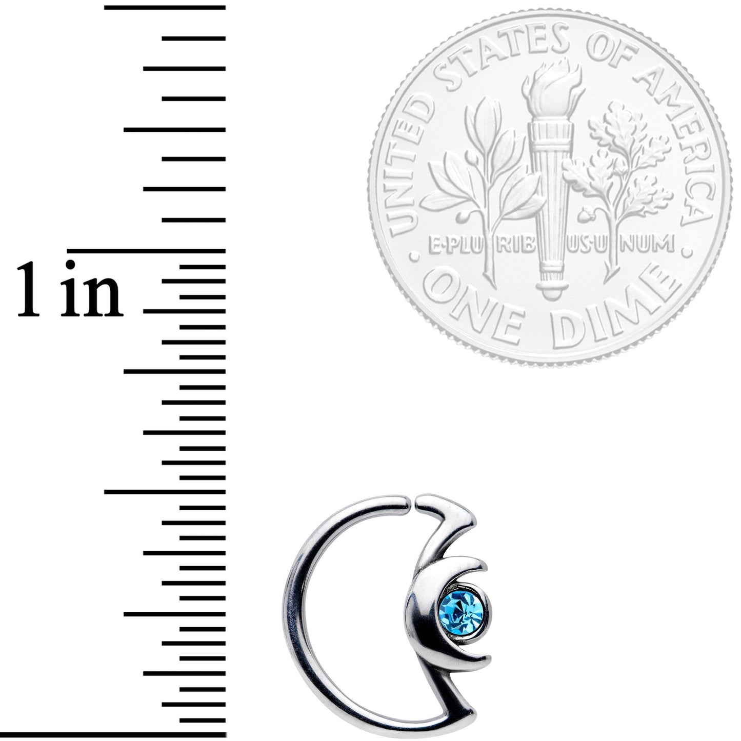 18G 3/8 Aqua Gem Crescent Moon Closure Ring