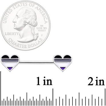 14G Black Grey White Asexual Pride Heart Barbell Nipple Ring Set