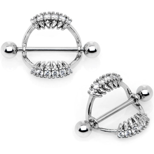 14G 9/16 Clear CZ Gem Scary Fang Halloween Nipple Shield Set