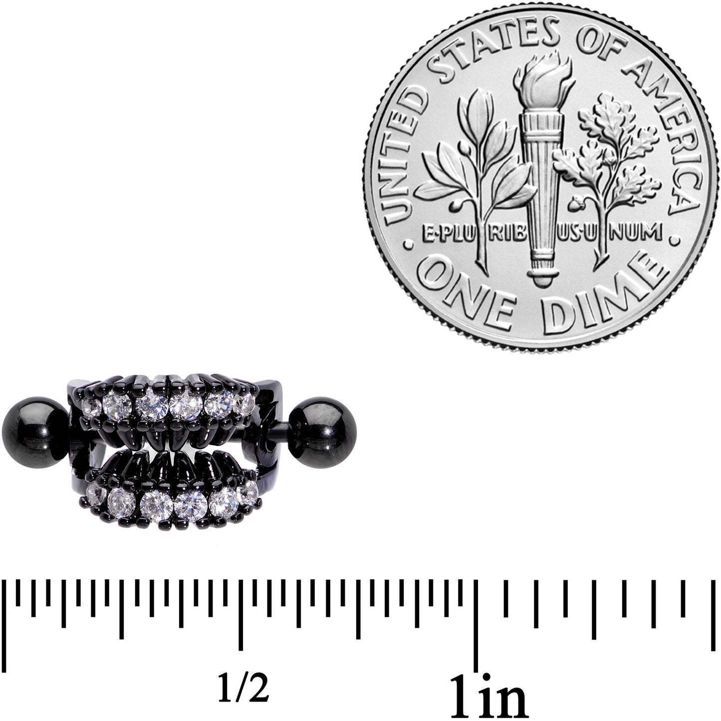 16G 1/2 Clear CZ Gem Black Scary Fang Halloween Cartilage Cuff