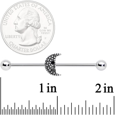 14G Black Gem Night Skull Crescent Moon Industrial Barbell 38mm