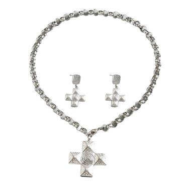 Vintage European American Women Cross Jewelry Set, Unique Niche Design Stud Earrings & Versatile Pendant Necklace For Ladies