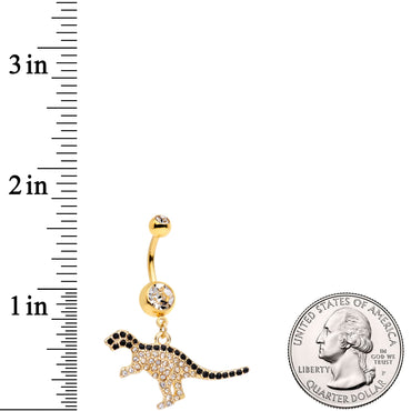 Clear Black Gem Gold Tone Decadent Dinosaur Dangle Belly Ring