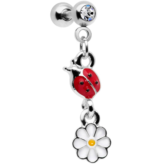 16G 1/4 Clear Gem Ladybug Dangle Cartilage Tragus