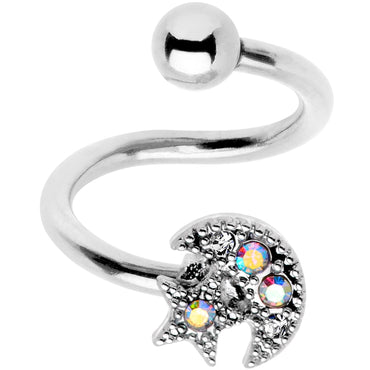 14G 3/8 Stainless Steel Moon Star Spiral Twister Belly Ring