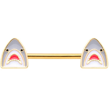 14G 9/16 Gold Tone Shark Attack Barbell Nipple Ring Set