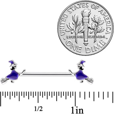 14G 5/8 Blue Spooky Halloween Witch Barbell Nipple Ring Set