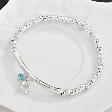 3Pcs Stackable Twisted Silver Bead Bracelet Set For Women, Zircon Horseshoe Charm Open Cuff Bangles, Minimal Cold Style Daily Fashion Jewelry