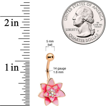 Aurora Gem Rose Gold Tone Pink Red Rose Flower Belly Ring