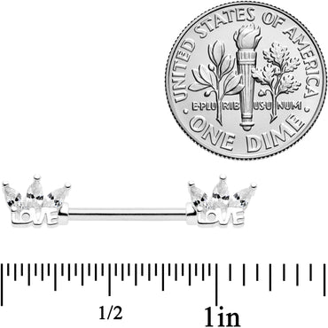 14G 9/16 Clear Gem Crown of Love Barbell Nipple Ring Set