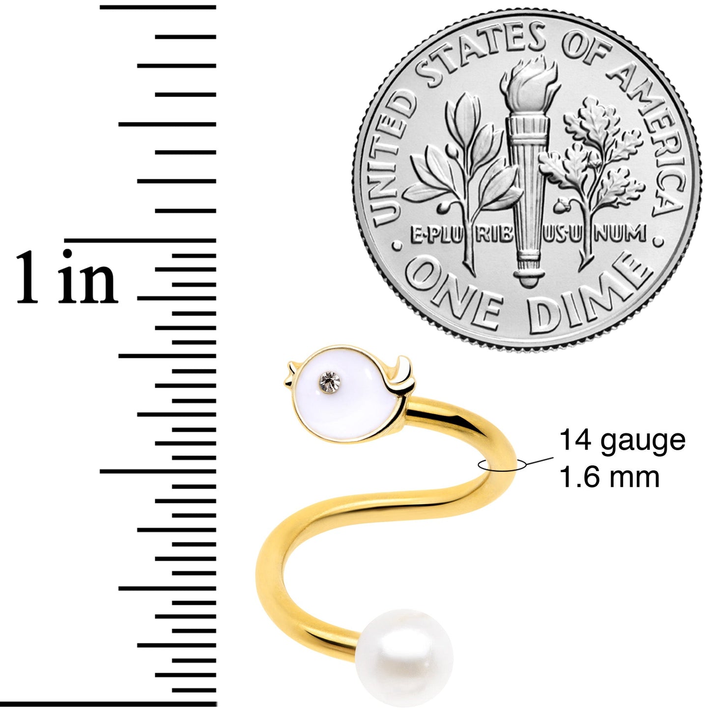 14G 1/2 Clear Gem Gold Tone Bird Spiral Twister Belly Ring