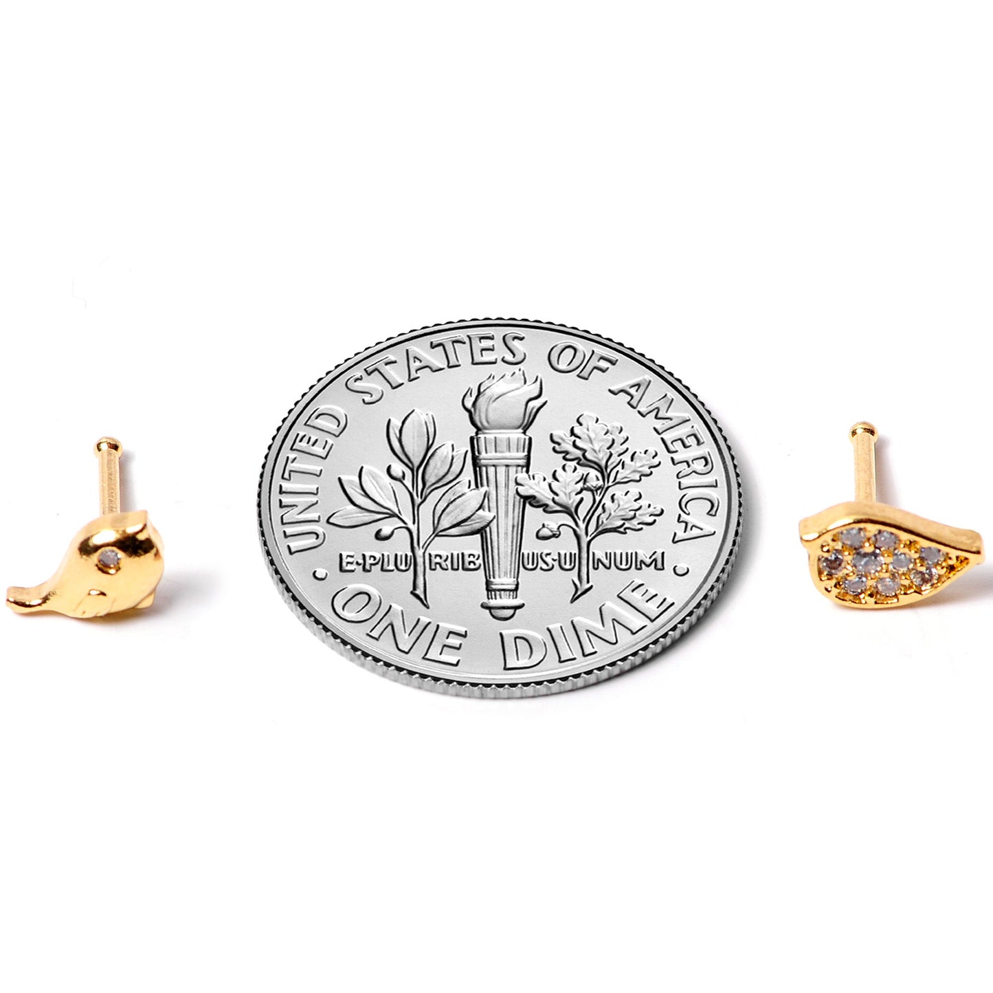 20G 1/4 Clear CZ Gem Gold Tone Little Birds Nose Bone Set of 2