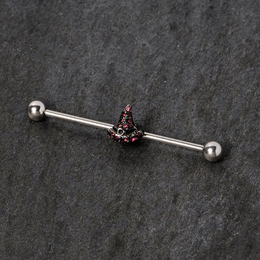 14G Purple Gem Witch Hat Halloween Industrial Barbell 38mm