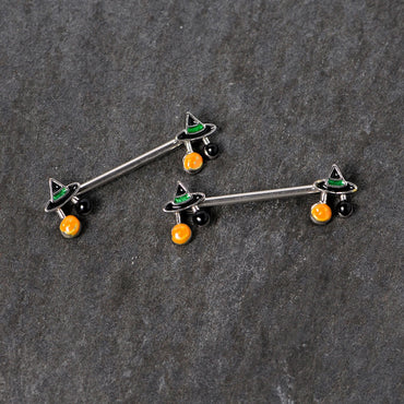 14G 5/8 Trick or Treat Witch Hat Halloween Nipple Ring Set