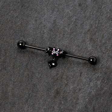 14G Clear Gem Heart Bat Halloween Dangle Industrial Barbell 38mm