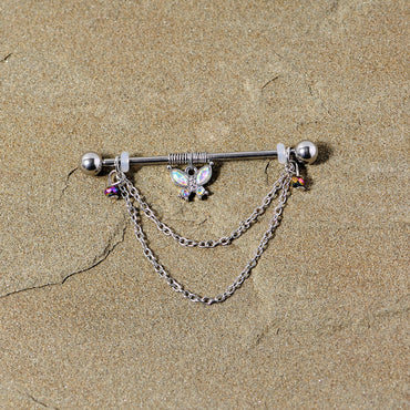 14G Aurora Gem Butterfly Chain Dangle Project Bar 38mm