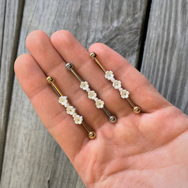14G Clear Gem Gold Tone Flower Industrial Barbell 38mm