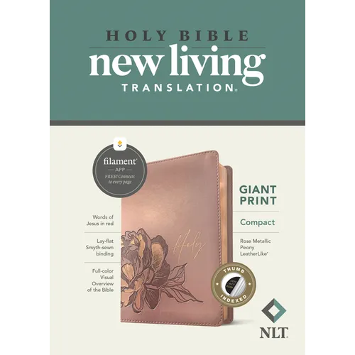 NLT Compact Giant Print Bible, Filament Enabled (Leatherlike, Rose Metallic Peony, Indexed, Red Letter) - Imitation Leather