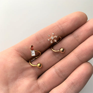 14G 3/8 Gold Tone Holiday Candle Spiral Twister Belly Ring