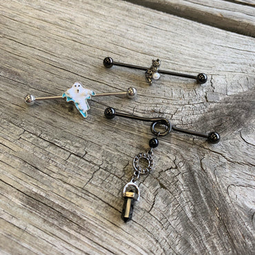 14G White Orb Ghost Halloween Industrial Barbell 38mm