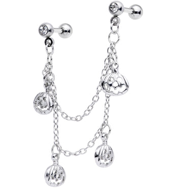 16G 1/4 Clear Gem Pumpkin Halloween Cartilage Chain Earring