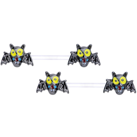 14G 9/16 Clear Bioplast Vampire Bat Barbell Nipple Ring Set