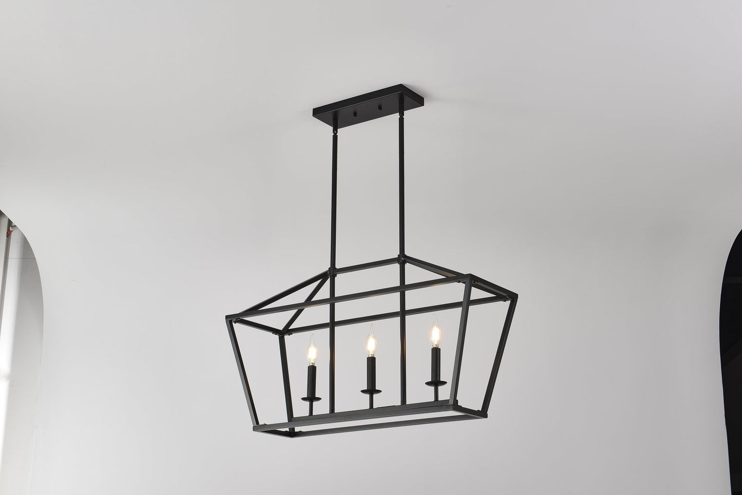Chandelier Industrial Linear 3-Light Matte Black Metal Pendant Kitchen