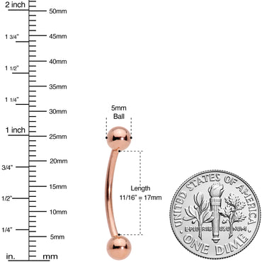 14G 5/8 Rose Gold Tone Anodized Curved Barbell