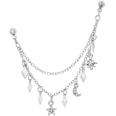 16G 1/4 Clear Gem Moon Star Sun Dangle Cartilage Chain Earring
